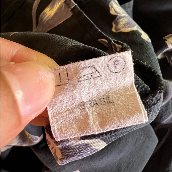 DASLU SAO PAOLO BLOUSE 100*% SILK black floral long sleeve LIGHTWEIGHT top Ss M - Picture 13 of 16